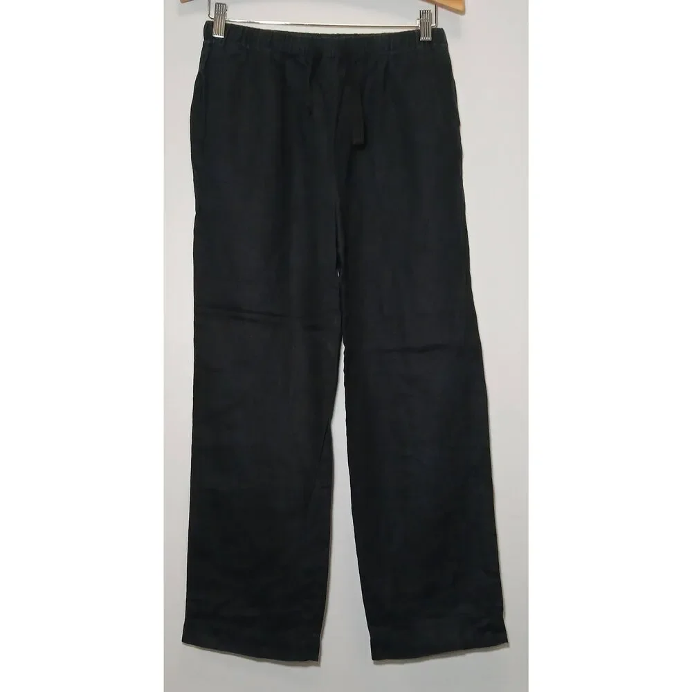 Quince womens small wide leg 100% linen pants black